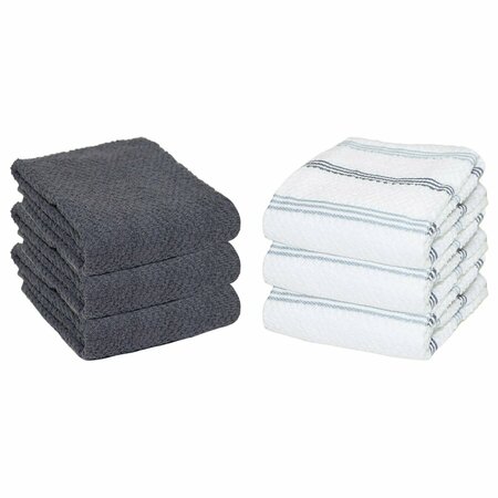 MONARCH BRANDS Premier Kitchen Towels, Striped Pattern - SIlver, Gray, 6PK P-SC-KT6-STSGR
